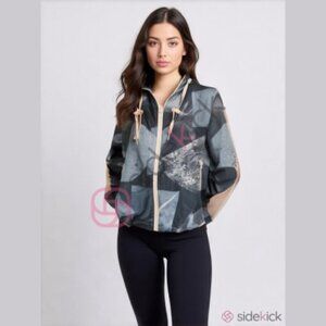 Women's Zyia Active Hooded Windbreaker Sz Small Blue Pink Trim Full Frnt Zipper